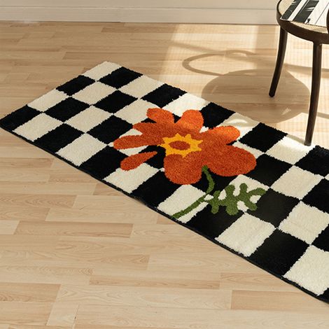 Tapis de couloir à carreaux noirs et blancs, style vintage, absorbant l'eau et résistant aux taches, pour la maison ou la chambre, type 4, 40 x 120 cm (1/5)