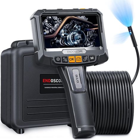 Industrie-Endoskop, 5-Zoll-IPS-Industrie-Endoskopkamera, Endoskopkamera mit Doppelobjektiv und 6+1 einstellbaren LEDs, wasserdichte IP67-Kamera, 32-GB-Karte