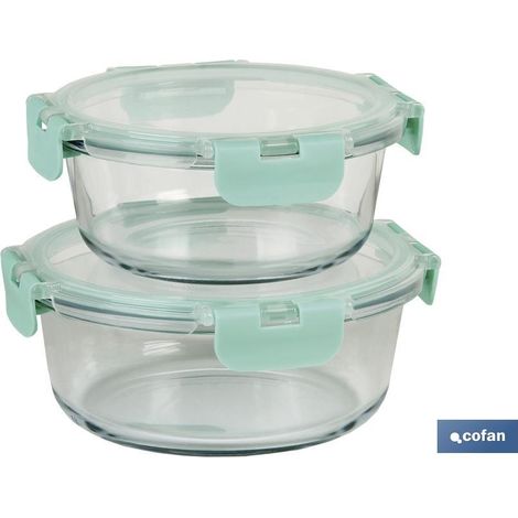 Set da 2 portapranzo rotondi di vetro borosilicato | Modello Bambù | Coperchio di bambù | Capacità: 620-950 ml