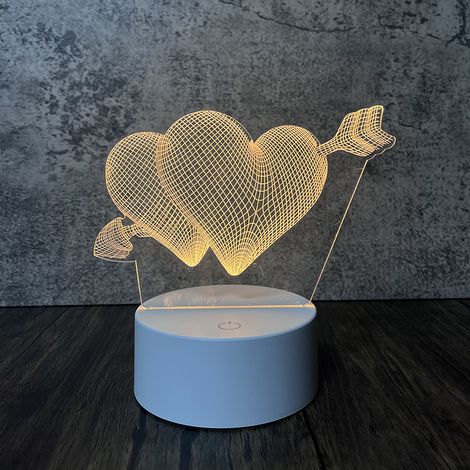 Veilleuse 3D pour Enfants,Illusion Nuit Lumiere Lampe de Chevet, 3 Couleurs de Nuit pour Chambre Enfant anniversaire Enfants Noël Cadeau, Une flèche dans le cœur (1/5)