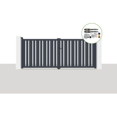 Pack portail battant électrique VEYMONT 350x140cm Gris + Motorisation TANKER B700 (1/5)