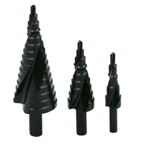 Sollbry 3Pcs Foret Étagé 4-12/20/32mm, Foret Fraise Meche Etage, HSS Inox Metal, Triangle Conique Titane, avec Tige Hexagone, pour Visseuse Percage sur Acier, Laiton, Bois, Plastique (1/5)