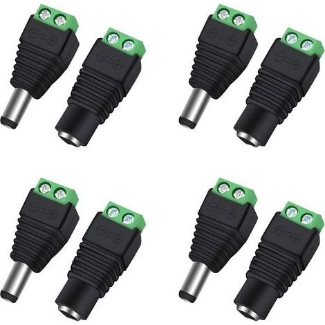 YUIT-Lot de 4 paires connecteurs alimentation DC 5,5x2,1 mm mâle femelle 12V, adaptateurs caméra surveillance LED (1/5)