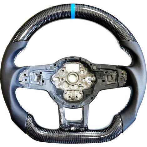 Volant Carbone VW Golf 7 7.5 GTI/R/GTD - Fibre de Carbon + Cuir - Surpiqures Blanche (1/5)