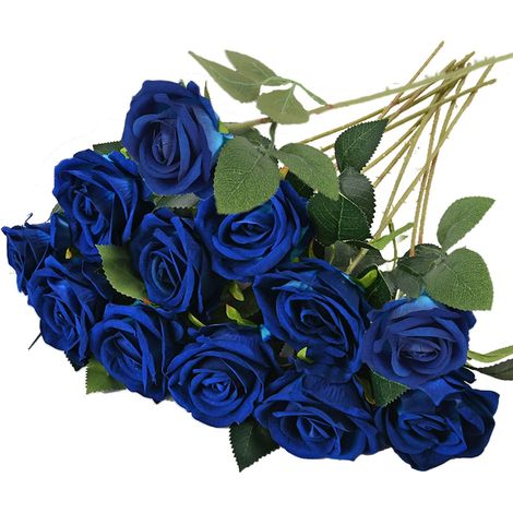 12 Pcs Fleurs de Rose Artificielle Bleu Roses en Soie Tige Unique Réaliste 51 CM Fausses Fleurs de Soie Tige Unique Roses Faux Bouquet de Rose pour Mariage Fête Table Jardin Hôtel Bureau（Bleu） (1/5)