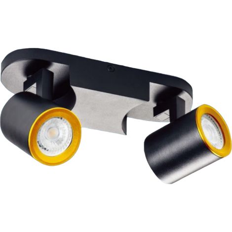 Plafoniera lampada da soffitto Nero e Oro faretto direzionabile e attacco per lampade GU10 ad 2 diffusori (1/5)