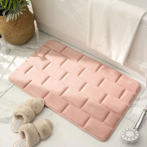 Rutschfeste Duschmatte aus Memory-Schaum, saugfähig und waschbar, Badezimmerfliesen, Badteppich 50x80 cm (Rosa) (1/5)