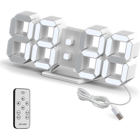 Horloge murale numérique LED 3D, petit réveil, télécommande, 22,5 cm, format 12/24 heures, affichage de la température et de la date, mémoire de l'heure, fonction snooze, veilleuse réglable. (1/5)