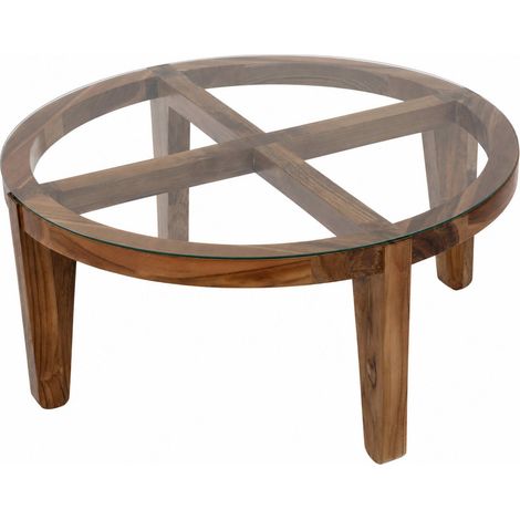 Table à café ronde en teck et verre (1/4)