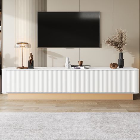 Mueble TV con almacenaje 200 cm en MDF blanco, 4 puertas y pasacables - CHICFURN (1/5)