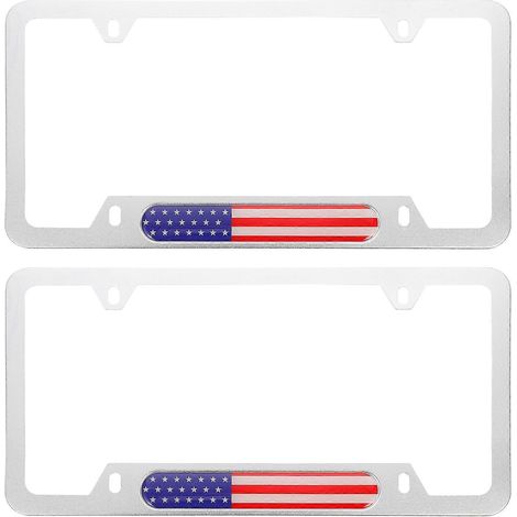 2 Cadres de plaque d'immatriculation en métal avec drapeau américain-31.5X16.2cm