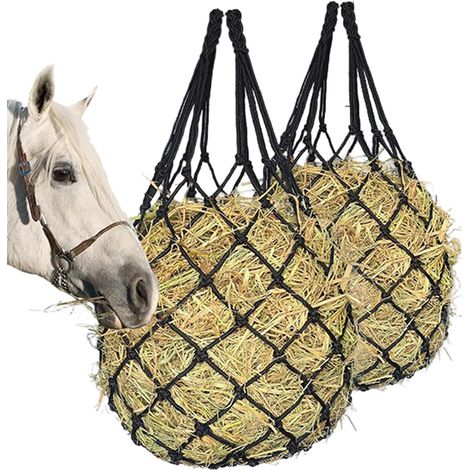 Lot de 2 filets à foin pour chevaux - Grand filet à foin à mailles fines avec anneau de suspension - Filet à foin robuste pour écurie et pâturage - Pour chevaux et poneys (2 pièces) (1/5)
