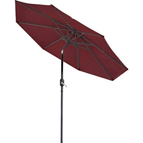 2.7m Round Garden Parasol Outdoor Patio Sun Shade Umbrella with Tilt Crank UV protection - Wine Red (1/5)