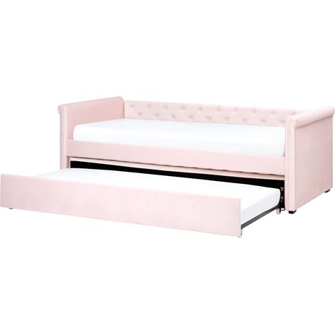 Trundle Bed Velvet LIBOURNE 90 x 200 cm (EU Single) Pastel Pink