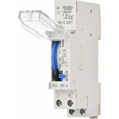 Minuterie mécanique 24H – Programmation 15-30 min – Montage rail DIN – Tension AC220-240V – Batterie intégrée Ni-MH 1.2V 40mAh