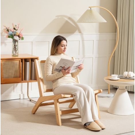 fauteuil salon lecture sans accoudoirs bois rotin OKMYHOME