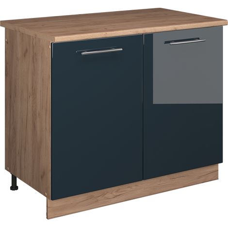 Spülenunterschrank Fame-Line, Dunkelblau Hochglanz/Goldkraft Eiche, 100 cm, AP Eiche, Vicco (1/5)