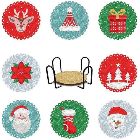 8 Pièces Sous-verres Diamant Motif Noël Protection Table Anti-dérapant pour Maison (1/4)
