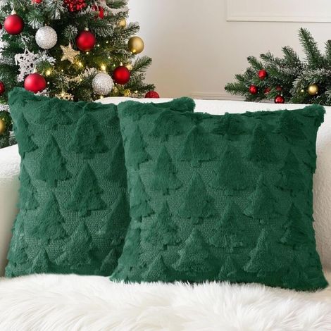 Ensemble de coussins de Noël deux pièces - 45 x 45 cm - Coussins de canapé - Décoration de Noël pour salon ou chambre, vert (1/5)