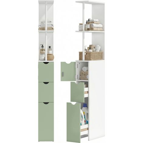 HOMCOM Freestanding Bathroom Storage Cabinet with 2-Tier Shelf, Light Green (1/5)