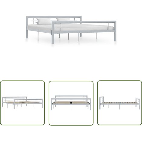 The Living Store Bettgestell Grau und Weiß Metall 180 × 200 cm - Metallbett - Bettrahmen - Doppelbett - Boxspringbett - Schlafraumgestaltung (1/5)