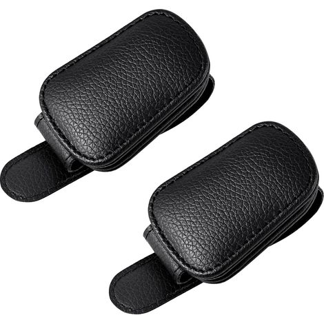 Confezione da 2 supporti magnetici in similpelle PU per occhiali da sole, adatti per alette parasole auto, universali, clip porta occhiali da sole, accessori per auto (nero) (1/5)