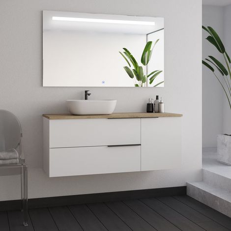 Meuble de salle de bain 120cm avec vasque à poser arrondie - blanc - KING et miroir Led STAM (1/5)