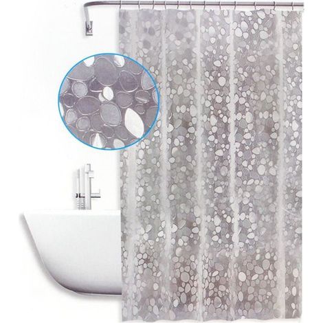 TRADE SHOP - Tenda Doccia Vasca Antimuffa Impermeabile Bianca Con Sassolini 180 X 200cm 59525 - (1/3)