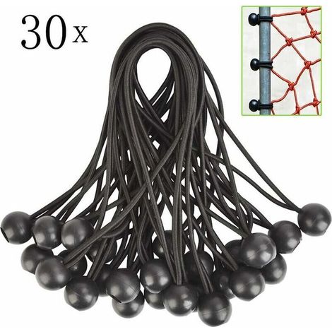 30-Piece Elastic Bungee Cord Set, Rubber Bungee Cords with Ball Ends, for Tarpaulins, Pavilions, Tents, Curtains, Garden Fencing. Greenhouse Tarp Securing, Trailer Tarp Securing. (1/4)