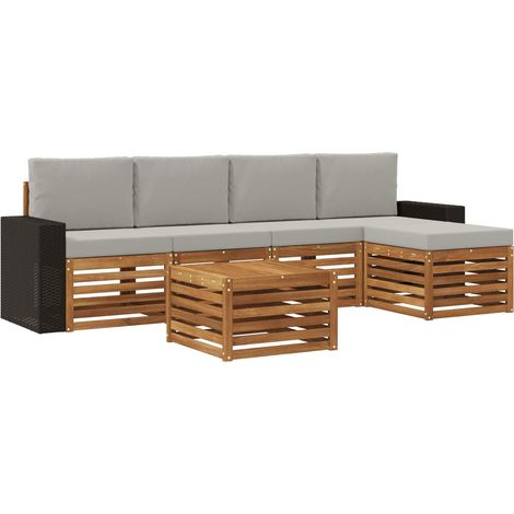 Conjunto de sofás de exterior 6 pcs Natural y Gris Claro vidaXL