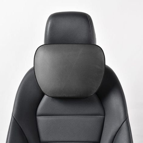 1P Cuir de Vache véritable appuie Tete Voiture,Repose Tete Voiture cale pour Conduire,Support de Coussin,Polyester d'origine vegetale,30x19cm,Remplissable&Reglable(Noir) (1/5)