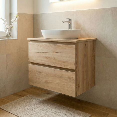 Meuble salle de bain suspendu 59 x 50 x 45 cm – 2 tiroirs – plaque de recouvrement – chêne mat – B-Way (BWAY260OAKDESK)