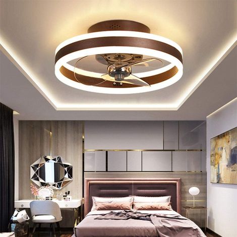 Reversible Plafonnier Ventilateur Silencieux Telecommande 6 Vitesses Chambre Ventilateur de Plafond Avec Lumiere Moderne Salon Φ40cm 24W Dimmable Led Ventilateur de Plafond,Marron [Classe énergétique 