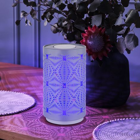 Tischleuchte Beistellleuchte Nachttischlampe Akku RGB Farbwechsel LED Touch grau