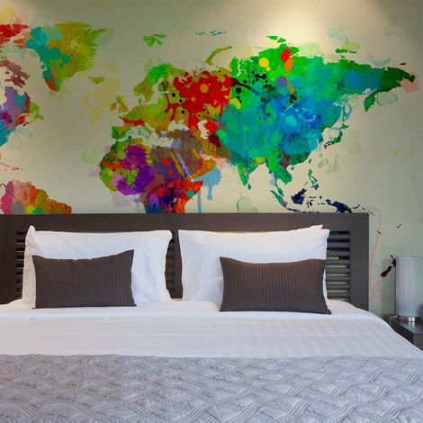 Papier peint la peinture éclabousse la carte du monde - 350 x 270 cm (1/4)