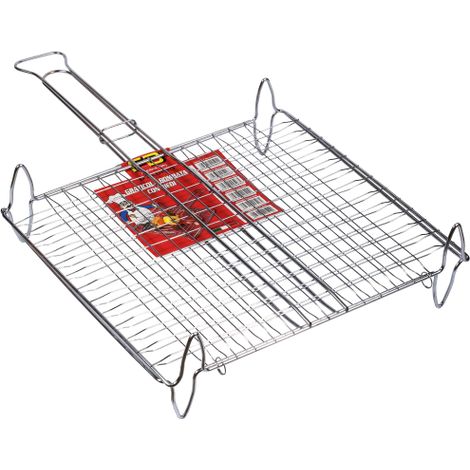 Grille double arrondie en acier chrome' pour chemine'e avec pieds 40x30 cm
