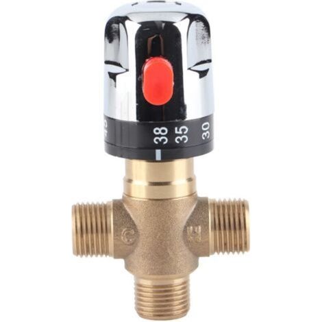 Mezclador termostático, grifo de ajuste de temperatura de 3 vías de latón macizo para sistema de ducha para lavabo, cocina, baño, inodoro G1/2 35-45 ℃ 15 mm (1/5)