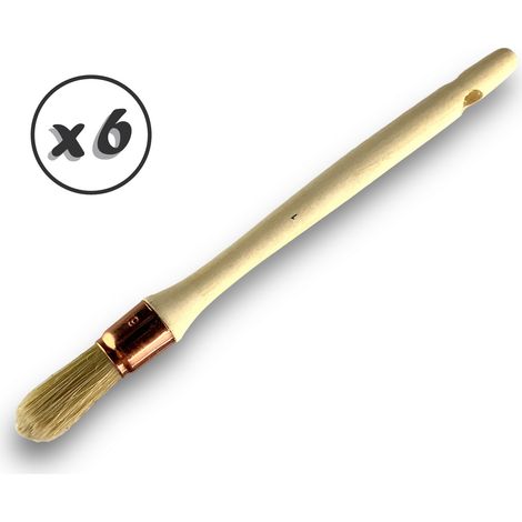 Lot de 6 pinceaux de pouce Brosse ronde en soie blanche Ø 19 mm Idéal peinture rénovation volets moulures plinthes angles persiennes Manche bois brut Kibros 370D191x6 (1/5)