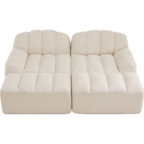Canapé modulable 2 places beige blanc avec deux ottomans, mousse haute densité 32D, tissu doux, salon et appartement (1/5)