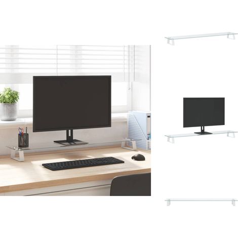 Support de moniteur blanc 100x20x8 cm verre trempé et métal - Support Ordinateur - Support Écran - Support Moniteur - Stand Informatique - Ergonomie Bureau (1/5)