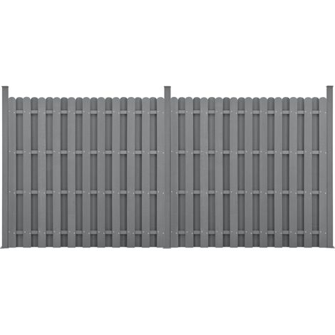 kit de 2 clôtures barrière brise vue brise vent bois composite (WPC) gris 185 x 376 cm