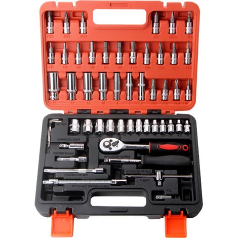 Juego de llaves de carraca de 53 piezas con vasos de 1/4 de pulgada y destornilladores, kit de reparación para automóviles y motocicletas con estuche de almacenamiento, para uso doméstico. (1/5)