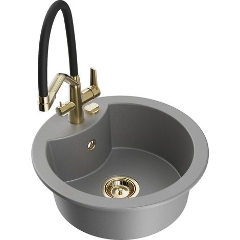 Mexen Diego 1-Becken-Granitspüle mit Mischbatterie Duo, Grau - 6512-71-671701-57-G