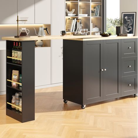Table repas mobile pivotante rangement 203 cm MDF noir OKMYHOME (1/5)