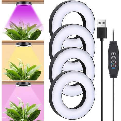 Kit de 4 lampes de culture pour plantes – Lampes LED pour plantes d'intérieur, 3 modes d'éclairage, minuteur automatique (1/5)