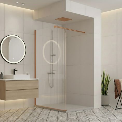 Paroi de douche italienne flûtée - 100 x 195 cm - Cuivre brossé - Gauche - LUCIA (1/5)