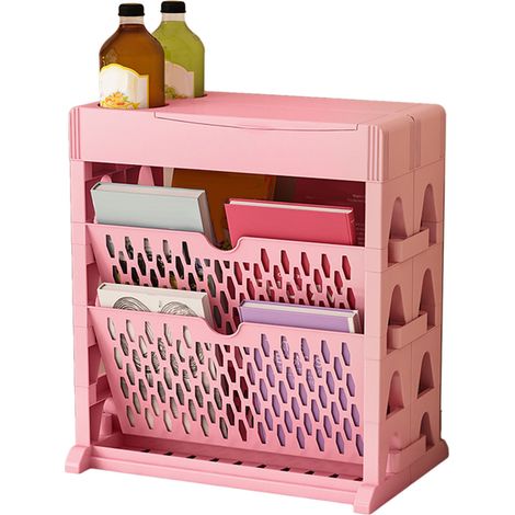Bücherregal, Aufbewahrungsregal, kleines Bücherregal, geräumiges Bücherregal, leicht zugänglich, für Wohn- und Schlafzimmer, zweireihig, 2 Ebenen, rosa (1/5)