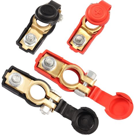Connecteurs de pince de borne de câble de Batterie Automobile, connecteurs de pince de borne positive et négative en cuivre pur avec couvercle en plastique (2 paires) (1/5)