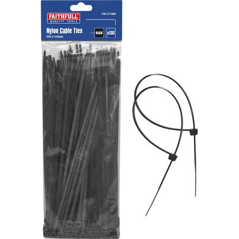 Faithfull CT150B - Fascette stringicavo 150 x 3,6 mm, confezione da 100, colore: Nero