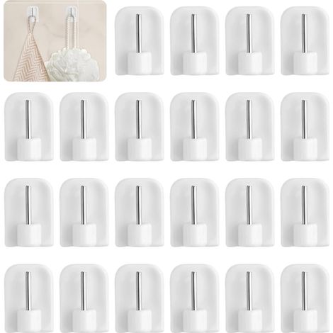 50 crochets de rideaux auto-adhésifs, 24 x 17 mm, en plastique, sans perçage, durables et solides, pour la maison, pour tringles à rideaux, salle de bain, cuisine, chambre, bureau (blanc) (1/5)